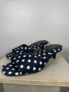 torrid Kitten Heels 10WW Polka Dot Slide Sandals Formal Black White Feminine